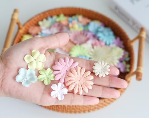 100 Pcs Handmade Mixed Mulberry Paper Flowers 18 mm - 1.5 Inch Scrapbooking Wedding DIY Craft Supplies Card (Pastels Tone)