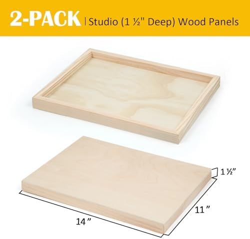Falling in Art 2 Pack 11x14'' Unfinished Gallery Birch Wood Canvas Panels | 1 1/2" Deep Art Cradle Boards for Acrylic Painting, Pouring and Burning