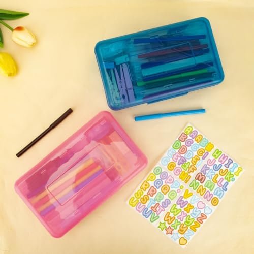 Pink Blue Pencil Case 2 Pack - Large Capacity Plastic Pencil Box Organizer