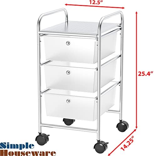 Simple Houseware 3 Drawers Rolling Utility Cart Art Craft Organizer, Chrome