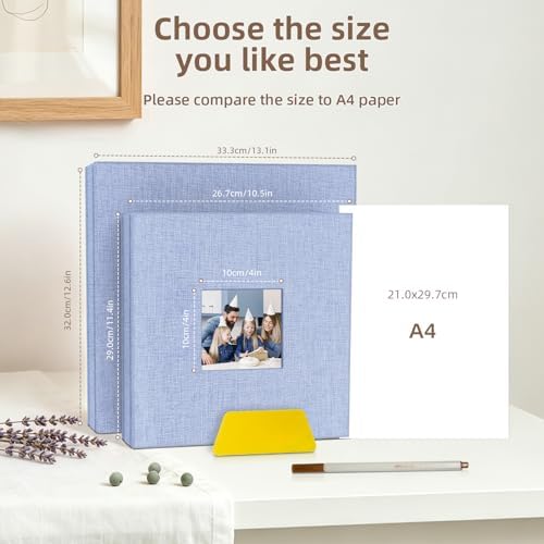 Popotop Photo Album Self Adhesive with Picture Display Window,40 Pages DIY Scrapbooking Supplies Kit for 4x6 8x10 Picture,Linen Cover Memory Book for Baby Wedding, with Scraper and Metallic Pen