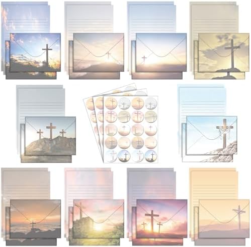TaoBary 160 Pcs Religious Letter with Cross Stationery Paper and Envelopes
