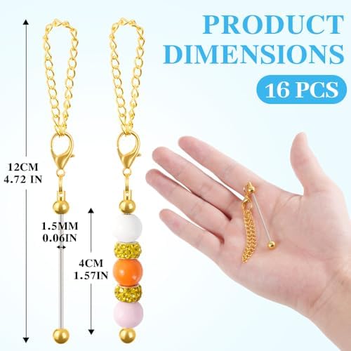 16PCS Beadable Keychain Bar Bulk, Metal Blank Beaded Keychain Bar for Beads DIY Crafts Charms Jewelry Making Supplies