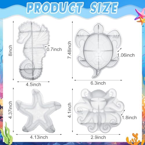 Qinyoung 4 Pcs Ocean Theme Resin Molds 3D Silicone Epoxy Resin | Seahorse Shells Starfish Octopus Molds Epoxy Casting for Art Crafts, Wall Decor, Beach Themed Projects, Summer Holiday Gifts