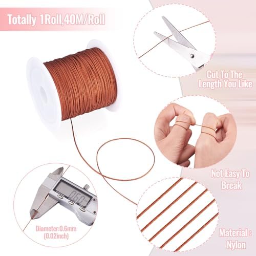 Nylon String for Bracelets, 0.6mm Nylon Cord Nylon Beading Thread 43 Yards Friendship Bracelet String Chinese Knotting Cord for Kumihimo Necklaces Tassels Jewelry Crafts (Chocolate)