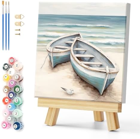 Natuyalo Paint by Numbers Kit with Framed - Boat Paint by Numbers for Adults Beginner Beach Seascape DIY Acrylic Painting by Numbers Kit Colorful Paintworks Artwork, 12x12 Inch