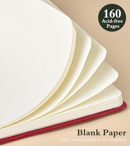 PAIBAS Blank Journal Notebook for Women Men,160 Pages,A5 Hardcover Sketchbook for Drawing, Sketch book, Unlined Notebooks for School,Work, Note Taking,Travel Journals for Writing 5.8"x8.5" (Burgundy)