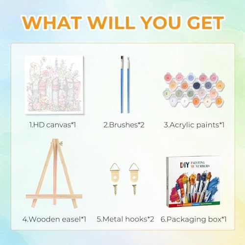 Amaieuin Book Paint by Numbers for Adults Beginners,Paint by Numbers Frame with Easel,DIY Number Painting for Adults for Home Wall Art Decor 10x10in