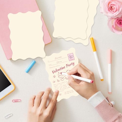 FYSUIMU 100Pcs Scalloped Cardstocks 5" x 7" Beige Rectangle Blank Cards with Wave Edge Thick Card Stock Paper for Cards Making Invitations DIY Crafts Baby Shower Wedding Party Supplies