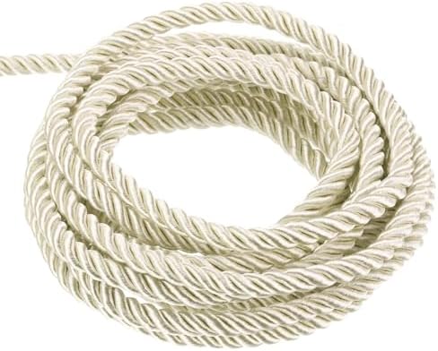 MECCANIXITY Twisted Cord Trim, 5 Yard 3mm 3-Ply Twine Braided Rope Shiny Thread String for Craft Gift Bag Curtain Christmas Decor, Cream White - 5m
