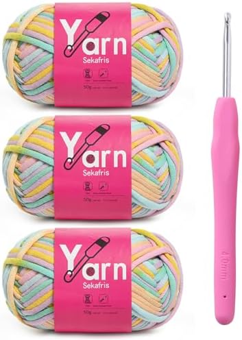 Crochet Yarn 150g/163.5yds Cotton Yarn for Crocheting - Crochet Knitting Yarns for Beginners with Easy-to-See Stitches - Yarn for Crocheting - Parfait Chunky Yarns -Cotton-Nylon Blend (A2)