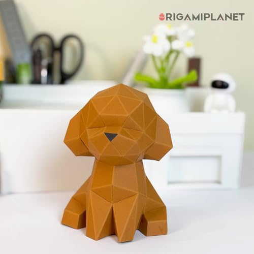 Teddy 3D Origami Paper Craft Kit, Easy DIY Pre-Cut Puppies Paper Sculpture Model for Adults, Cute Animal Handmade Home Decor Papercraft Gift Set for Beginners