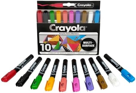 Crayola Bullet Tip Acrylic Paint Markers (10ct), Adult Coloring Marker Set, Coloring Book Art Supplies, For Drawing, Journaling & Construction Paper Crafts