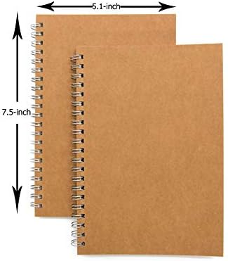Soft Cover Spiral Notebook Journal 2-Pack, Blank Sketch Book Pad, Wirebound Memo Notepads Diary Notebook Planner with Unlined Paper, 100 Pages/ 50 Sheets, 7.5 inch x 5.1 inch (Brown)