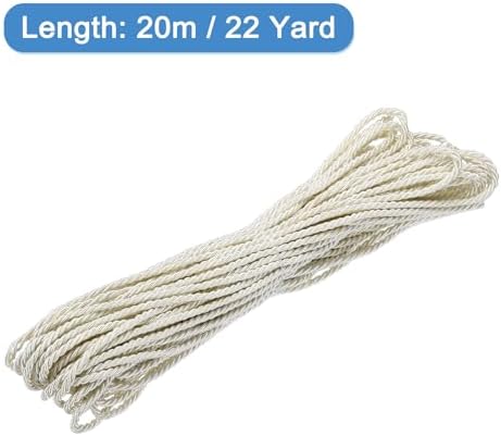 MECCANIXITY Twisted Cord Trim, 22 Yard 3mm 3-Ply Twine Braided Rope Shiny Thread String for Craft Gift Bag Curtain Christmas Decor, Cream - 20m