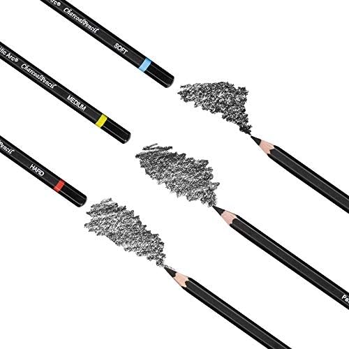 Pacific Arc Premium Charcoal Drawing Pencils for Artists - 6 pieces Soft Medium and Hard - Charcoal Pencils for Drawing, Sketching and Shading - Great Non Toxic Art Supplies Set
