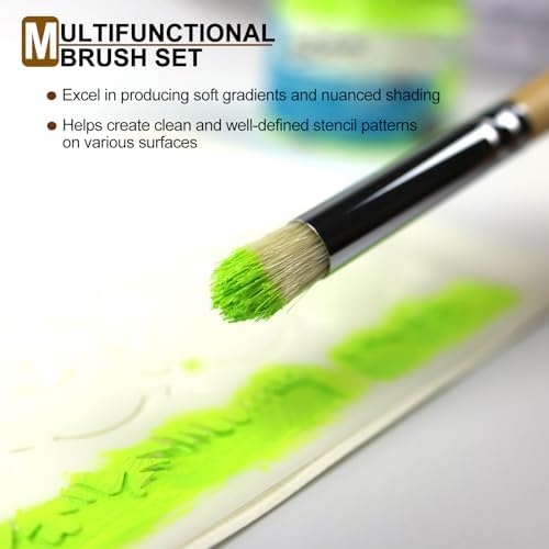 Stencil Brush Set, 6Pcs Natural Hog Bristle Stencil Brushes for Painting