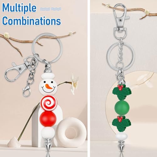 ROADPLUM 12 Pcs Beadable Keychain Bar, Silver Bead Keychain Beaded Item for Pendant DIY, Alloy Blank Key Chain Accessories Bulk for Beadable Gift Jewelry Making Supplies