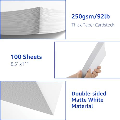 CreGear 100 Sheets White Cardstock Paper 8.5 x 11, 92lb/250gsm Card Stock