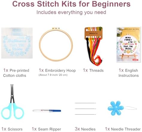 Haootadiy Beginner Embroidery Kit for Adults, Easy Cross Stitch Kit for Beginners and Adults, Full Embroidery Hoop Kit with Needles and Thread Included (Pattern 2)