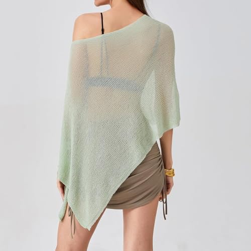 Women Sheer Poncho Top Knit Crochet Irregular Shrug Bolero Shawl Lightweight See Through Beach Cover Up