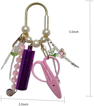 MEYAGO Needlepoint Bag Charm Tool Kit with Mini Embroidery Scissors, Needle Threader, Needle Holder Tube & Gold Keyring, Portable Embroidery Accessories for Cross Stitch Sewing DIY Crafts (Pink)
