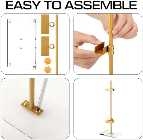 RattanView Adjustable Tabletop Easel Gold Picture Frame Holder Stand up to 16.5" H Metal Floating Picture Rack for Display Easel with Acrylic Base 16 x 5 Frame Holder Stand Table for Art Photo Signs