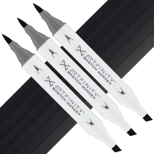 Artfinity Sketch Markers - Set of 3 - Stealth BG9-7, Vibrant, Professional, Dye-Based Alcohol Markers for Artists, Drawing, Travel, & More