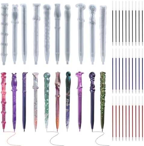 10pcs Pen Resin Mold + 30pcs Ink Pen Refills, Ballpoint Pen Silicone Molds Irregular Epoxy Casting Ballpoint Mould for DIY Pen Craft Making