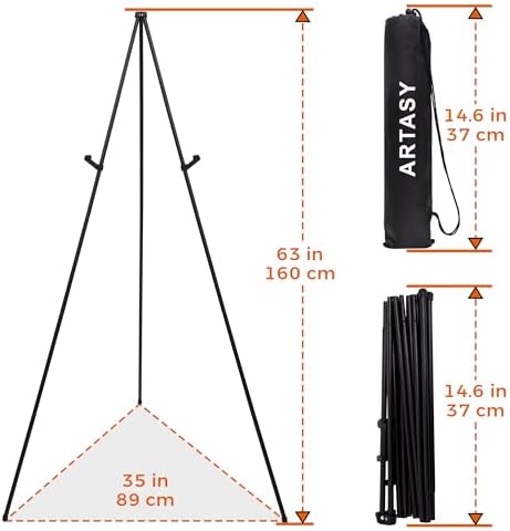ARTASY 63" Easel Stand for Wedding Signs, Black, 1 Pack with Carry Bag