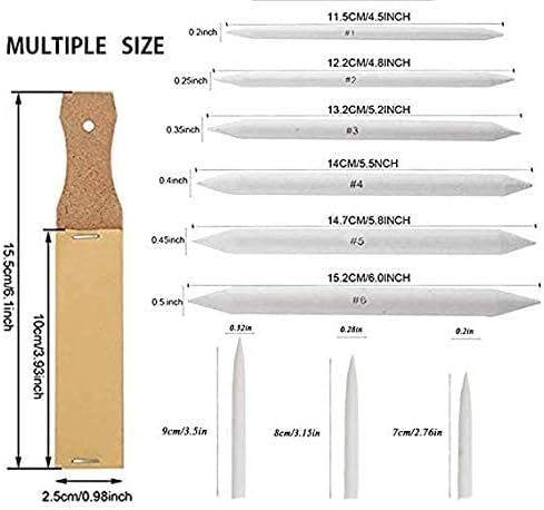 N NOROCME 12 PCS Blending Stumps and Tortillions Paper Art Blenders | with Sandpaper Pencil Sharpener Pointer,for Student Artist Charcoal Sketch Drawing Tools,Soften lines,Mix colors
