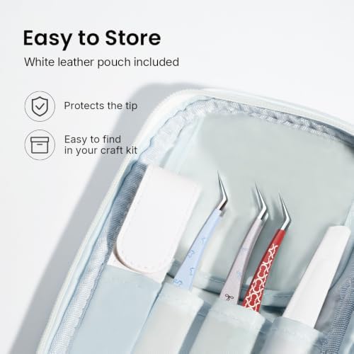 Craft Tweezers, Precision Tweezer with Leather Pouch for Stickers