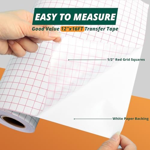 HTVRONT Transfer Tape for Vinyl -12" x 16 FT w/Red Alignment Grid Transfer Paper, Medium Tack Vinyl Transfer Tape for Signs Stickers Decals Walls Doors & Windows (Pack of 3)