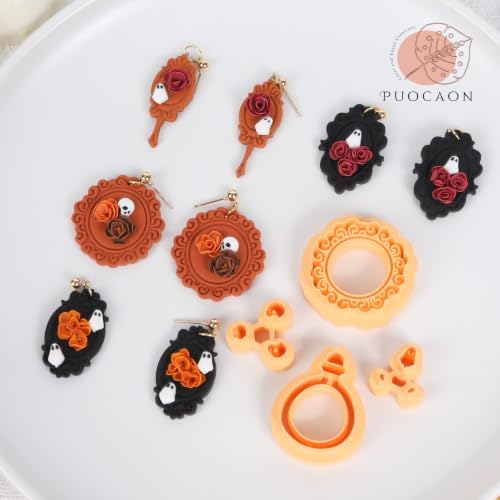 Puocaon Halloween Frame Polymer Clay Cutters for Jewelry Earrings Making | 9pcs Ornate Frame Shaped, Easy to Use Smooth Cutting Edge, Polymer Clay Jewelry Tools, Halloween Polymer Clay Artist Gifts