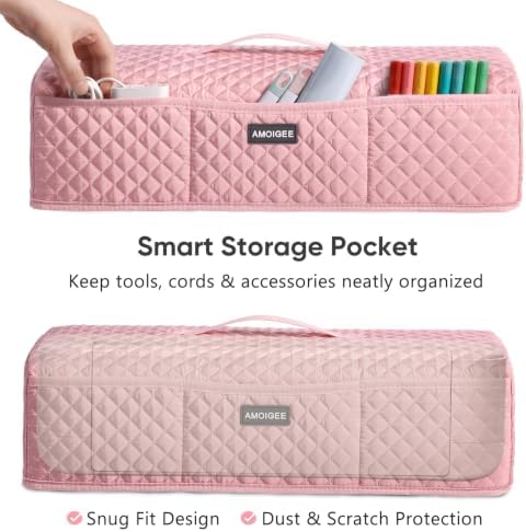 AMOIGEE Dust Cover for Latest Cutting Machine Cricutt Explore 5, Quilted Protective Cover with Storage Pockets for Cutting Machine, Floral Fabric Anti-Dust Cover for Craft Machine Organizer