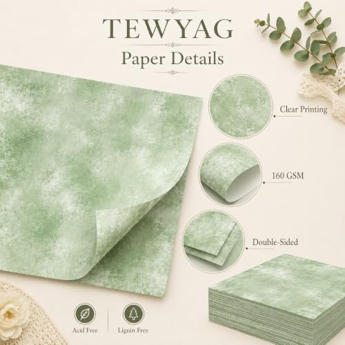 Vintage Scrapbook Paper Double Sided 12x12 Distressed Sage Green 24 Sheets