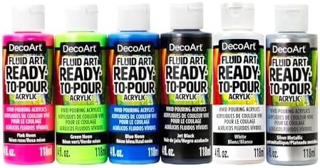 DecoArt Fluid Art Ready-to-Pour Paint Set – Neon Blast Colors, Set of 6 (4 fl oz Bottles) – Neon Acrylic Pouring Paints for Canvas, Wood & Fluid Art DIY Projects