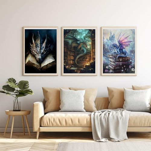 EIBEILI Diamond Painting Kits for Adults - 3 Pack Dragon Artwork DIY 5D Diamond Art Kits Full Drill Diamond Dots Paintings with Diamonds Gem Art and Crafts Home Decor 12x16inch