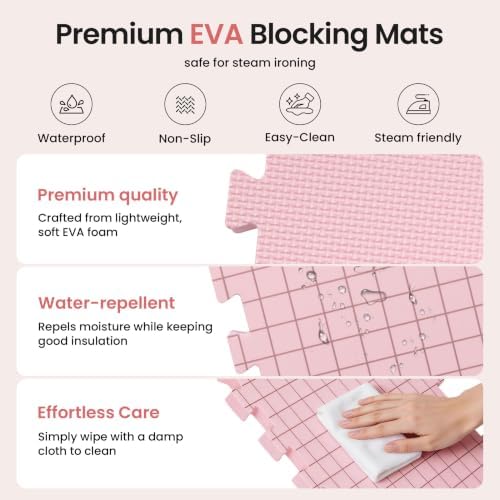 Opstin Blocking Mats for Knitting Extra Thick Blocking Boards for Crochet Projects with Gridlines - 150 T-Pins and Storage Bag Included for Knitting Supplies - Standard Mat Set - Pack of 9