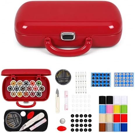 FKOG Sewing Project Kit, 151 Pcs Family Sewing Supplies Repair Kit Traveler Sewing Kit Sewing Thread Accessories DIY Sewing Supplies Organizer (Dark Red)