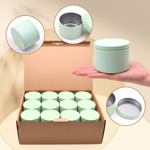 24-Pack 8oz Candle Tins with Lids, Metal Candle Jars for Candle Making, Empty Containers Vessels Bulk for Small Business & Beginners DIY Storage -Green