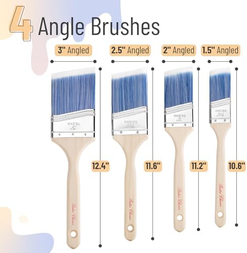 Bates- Angle Paint Brushes for Walls and Trim, 4 pcs, 1.5"/2"/2.5"/3", Treated Wood Handle, Angled Paint Brushes for Trim