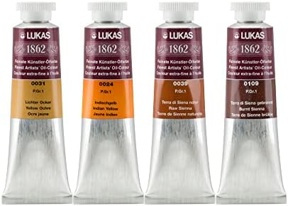 Lukas 1862 Professional Artist Oil Paint - Yellowish Earth Colors, 37 mL - Set of 4 - Outstanding Lightfastness, Non-Yellowing, w/Beeswax for Buttery Texture, Consistent Hue for Professional Artists