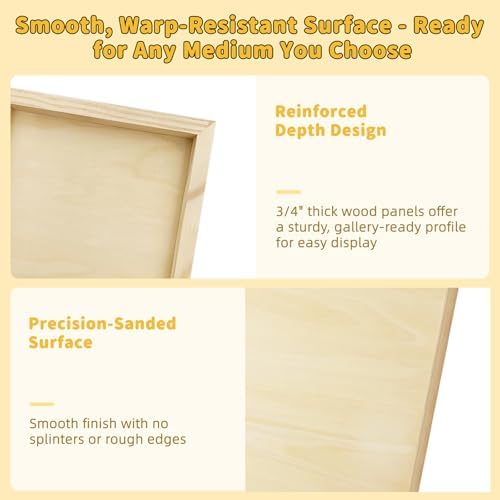 4 Pack 16x20 Basswood Paint Pouring Panels Pre-Sanded Acrylic Oil Resin | Sturdy pre-sanded wooden panels for acrylic pouring, oil & resin art, for pro artists & exhibitions