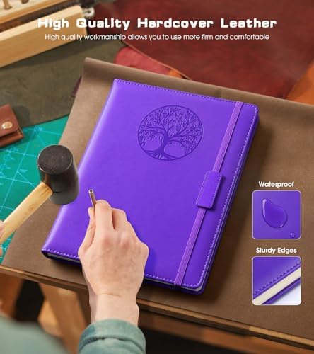 Biuwory Leather Journal Notebook, 256 Thick Lined Pages, Hardcover 8.6"×11" | A4 Large Vintage Journal for Women Men,Work,School,Business,Travel Diary,Note taking,College Ruled Writing,Daily Journaling