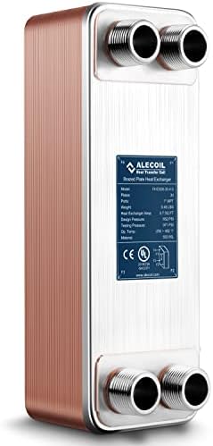4"x12" 30 Plates Heat Exchanger with 1" MPT Port Water to Water 316L Stainless Steel Brazed Plate Heat Exchanger for Water Heating, Floor Heating, Commercial and Industrial Refrigeration