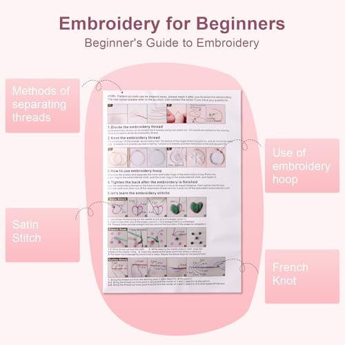 Haootadiy Beginner Embroidery Kit for Adults, Easy Cross Stitch Kit for Beginners and Adults, Full Embroidery Hoop Kit with Needles and Thread Included (Pattern 2)
