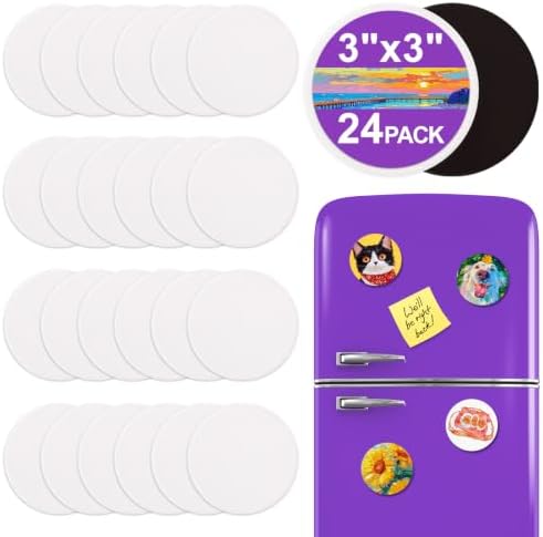 ESRICH 24Pack 3x3IN Round Mini Canvas Magnets, Small Magnetic Paint Canvas