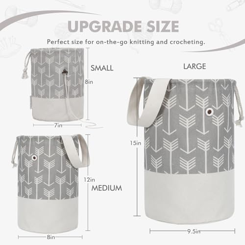 TOGETRUE Yarn Bag, Knitting Crochet Bag, Portable Yarn Storage Bags Organizer for Crocheting Project,Store Skein Ball, Short Knitting Needle (Large,Grey)