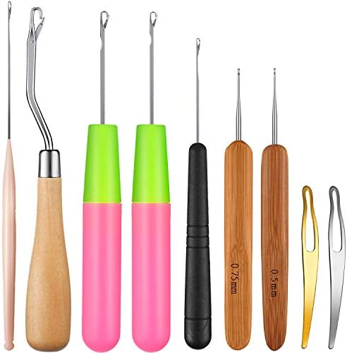 WILLBOND 9 Pcs Latch Hook Different Sizes Crochet Hook for Hair Latch Interlocking Tool Hair Needles Dreadlock Accessories for Scarf Carpet Making and Art Crafts